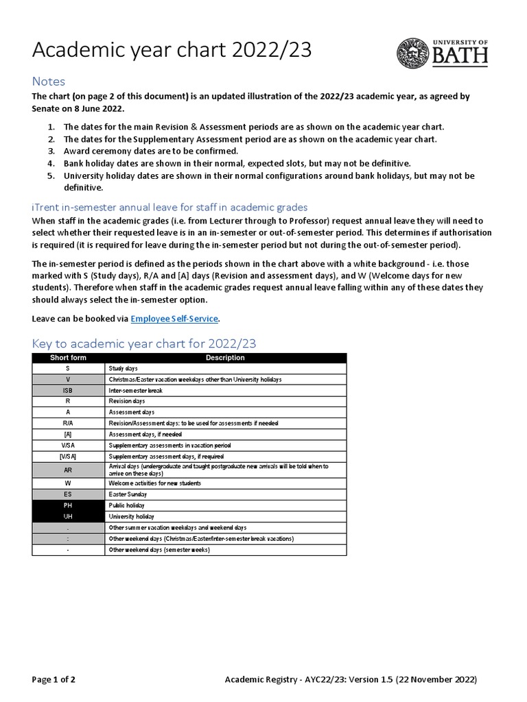 Academic Year Chart 2022 23 | PDF | Academic Term | Academia