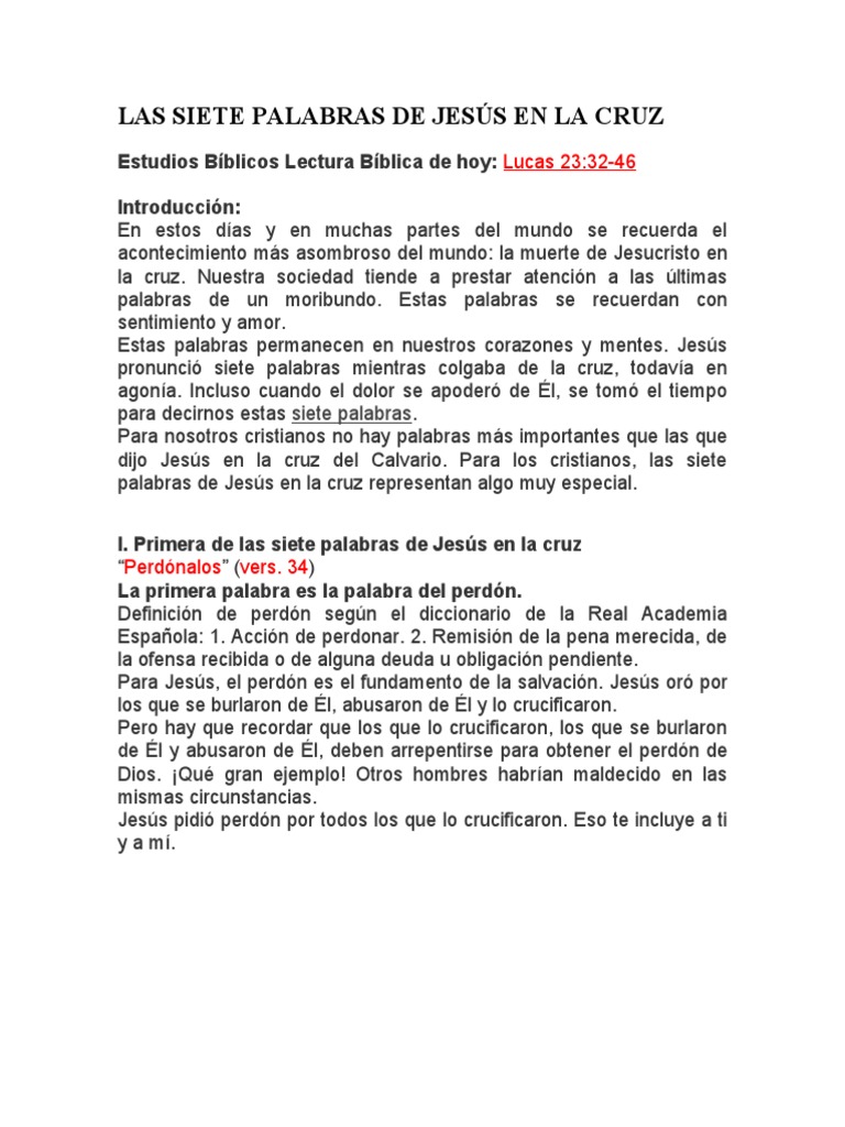 Las Siete Palabras De Jesús En La Cruz Pdf Jesús María Madre De