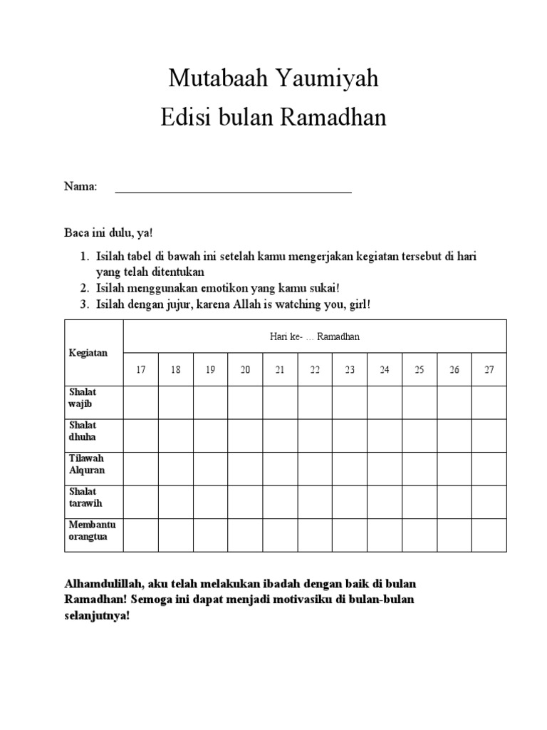 Mutabaah Yaumiyah | PDF