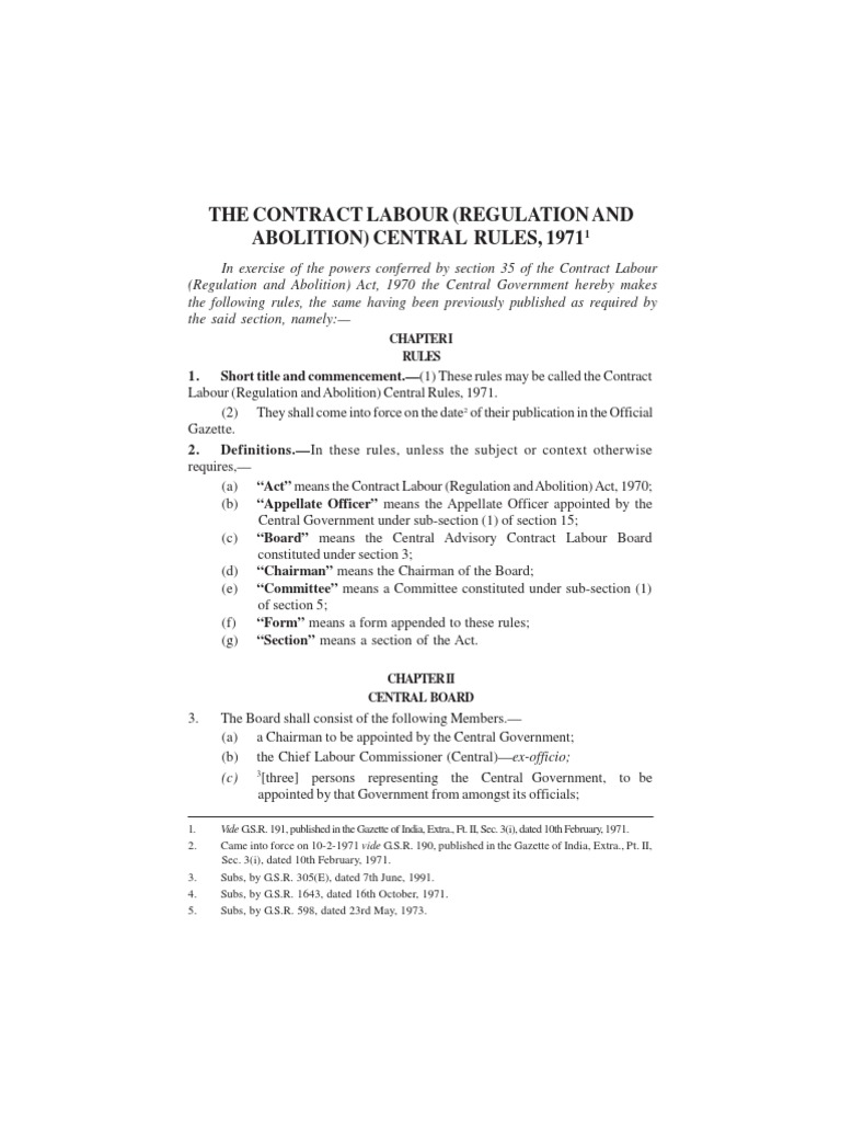 Contract Labour Central Rules | PDF | License | Employment