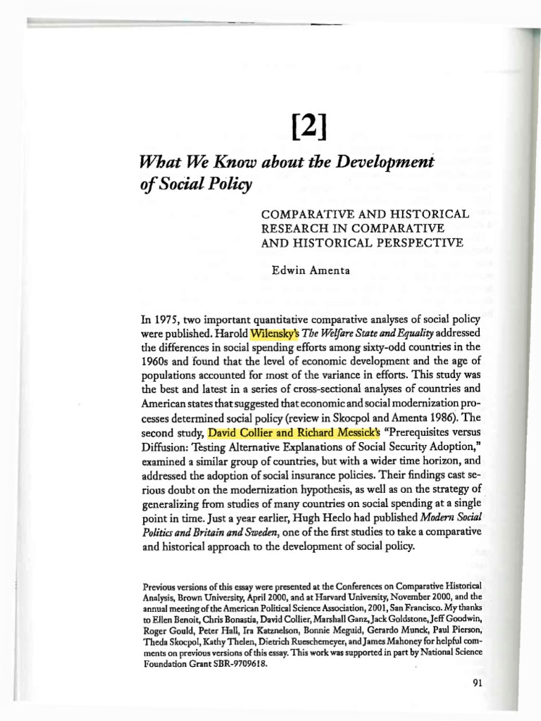 Amenta 2003 What We Know About The Development of Social Policy | PDF ...