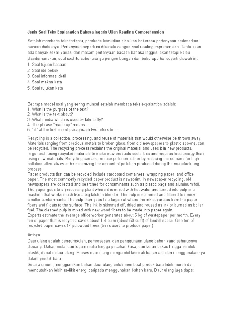 Soal Explanationris Ujian Reading Comprehension Pdf Photosynthesis