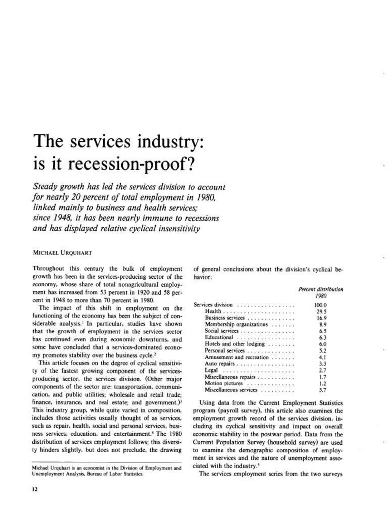 Are Service Industries Recession Proof PDF Recession Business Cycle