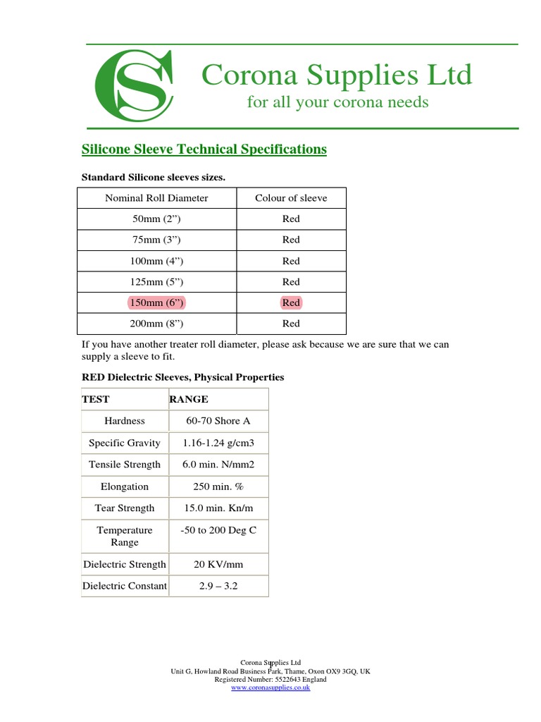 Silicone Sleeve Technical Specifications | PDF