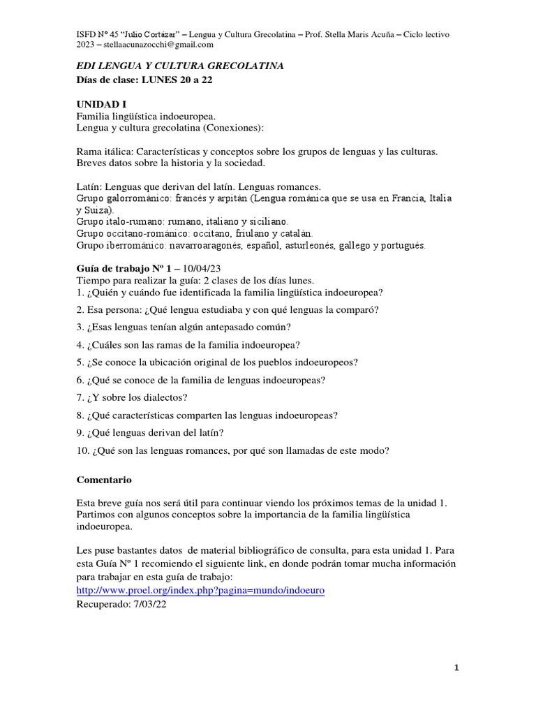 LENGUA Y CULTURA GRECOLATINA Guia 1 1 | PDF | latín | Lingüística