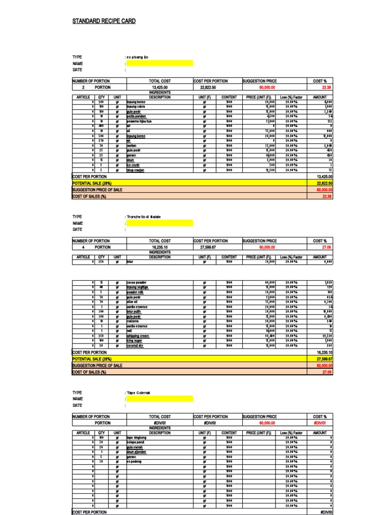 Standard Recipe Card Overview | PDF | Hamburgers | French Fries