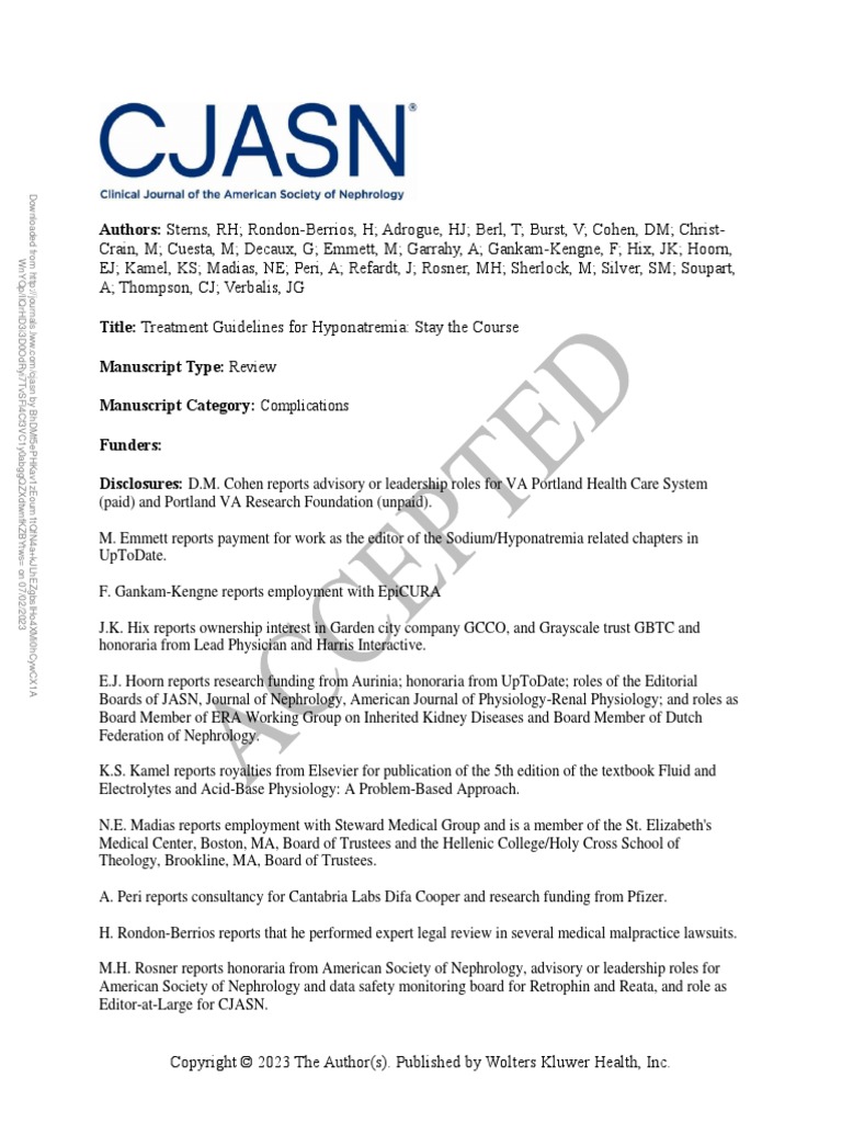 Treatment Guidelines For Hyponatremia Stay The.180 | PDF | Clinical ...