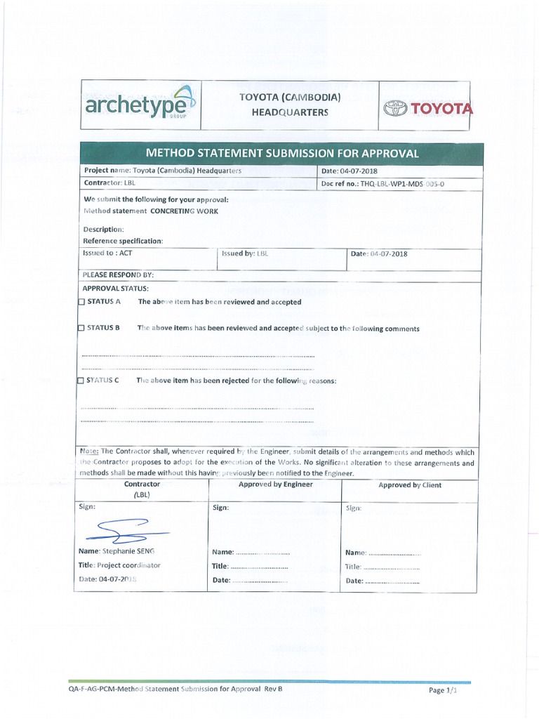 Method Statement for Concreting Works | PDF | Concrete | Quality Assurance