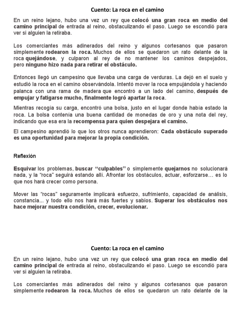 Cuento La Roca En El Camino Pdf