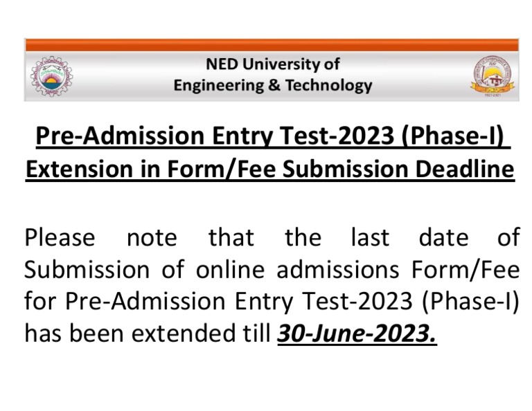 Pre-Admission Test 2023 Deadline Extended | PDF