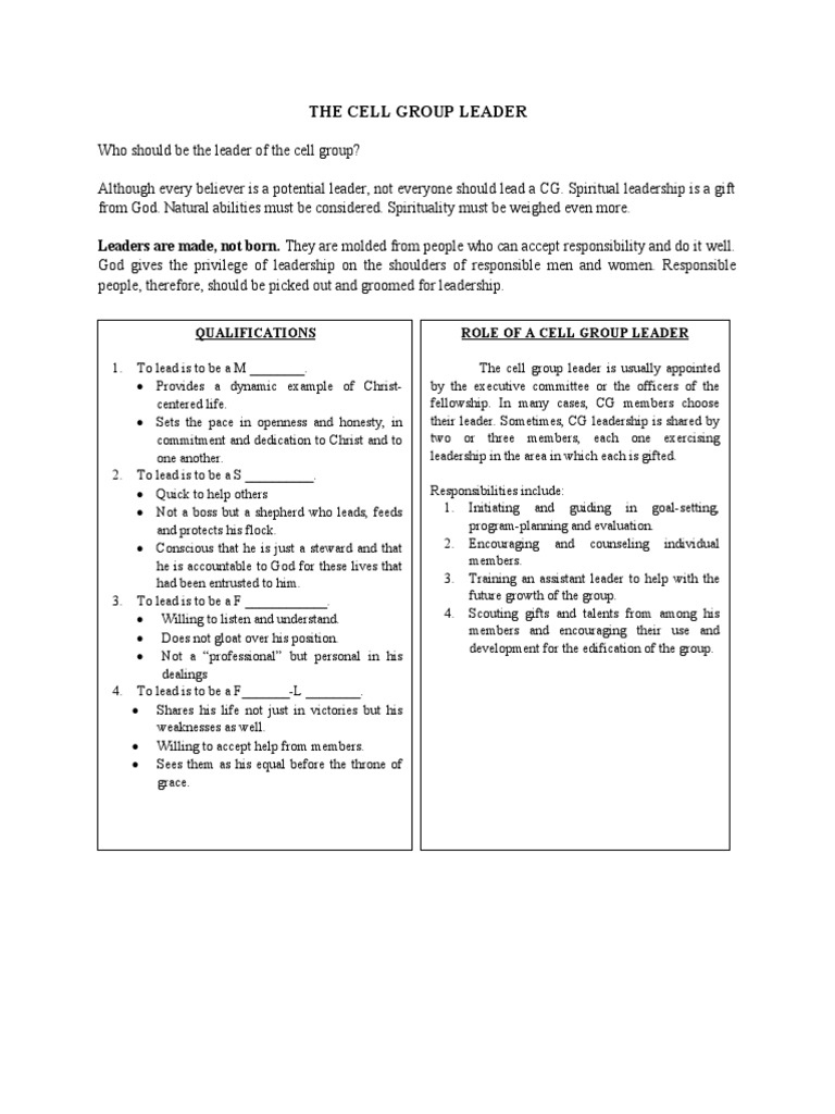 03 - The Cell Group Leader | PDF | Leadership | Information