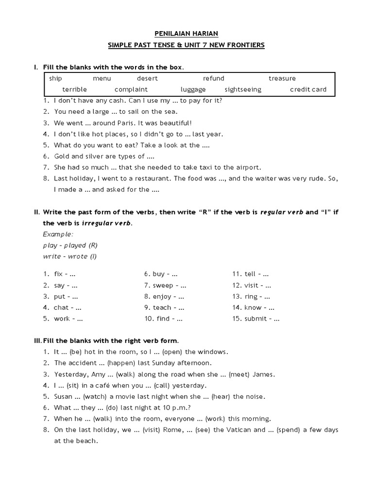 Penilaian Harian Simple Past Tense Unit 7 Nf Pdf Linguistics