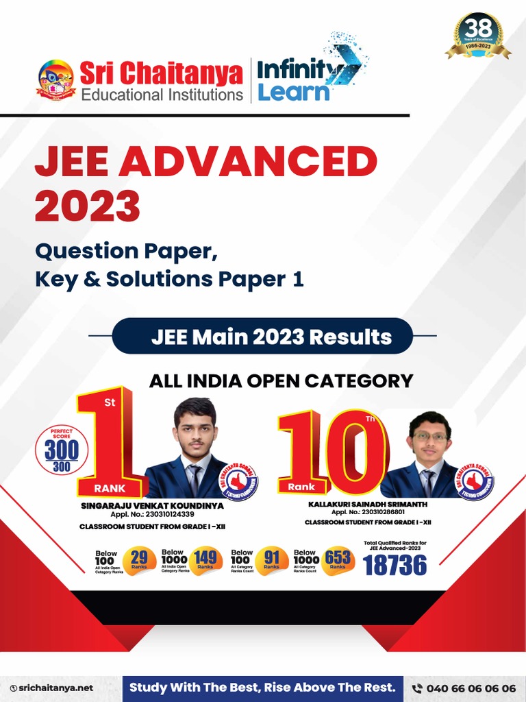JEE Advanced 2023 Paper 1 & Solutions | PDF | Mathematics ...