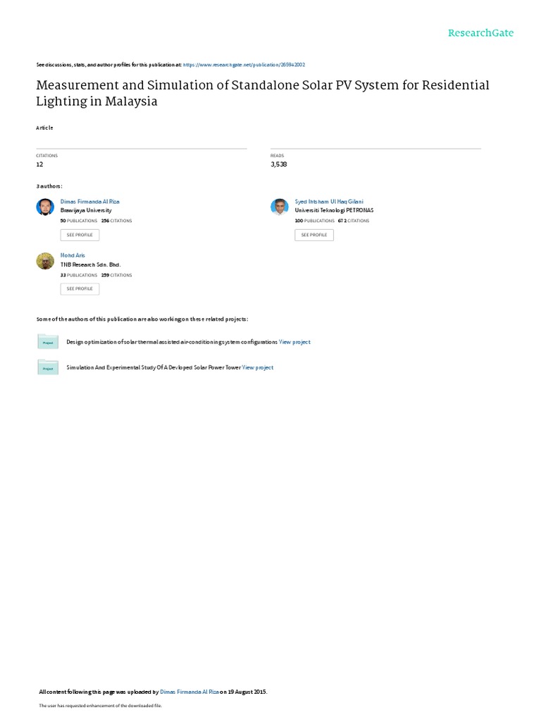 Measurement and Simulation of Standalone Solar PV | PDF