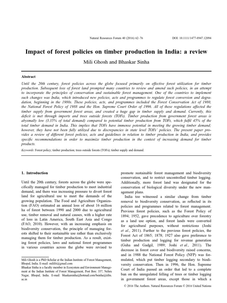 Impact of Forest Policies On Timber Production in India A Review | PDF ...