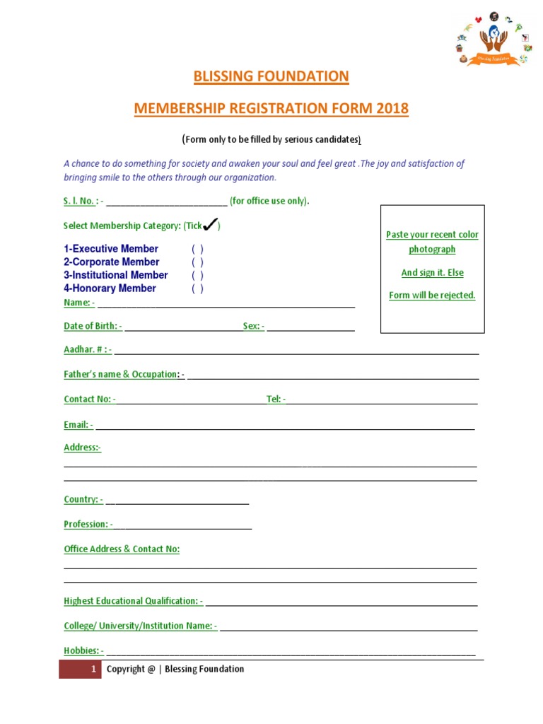 Foundation membership registration form pdf