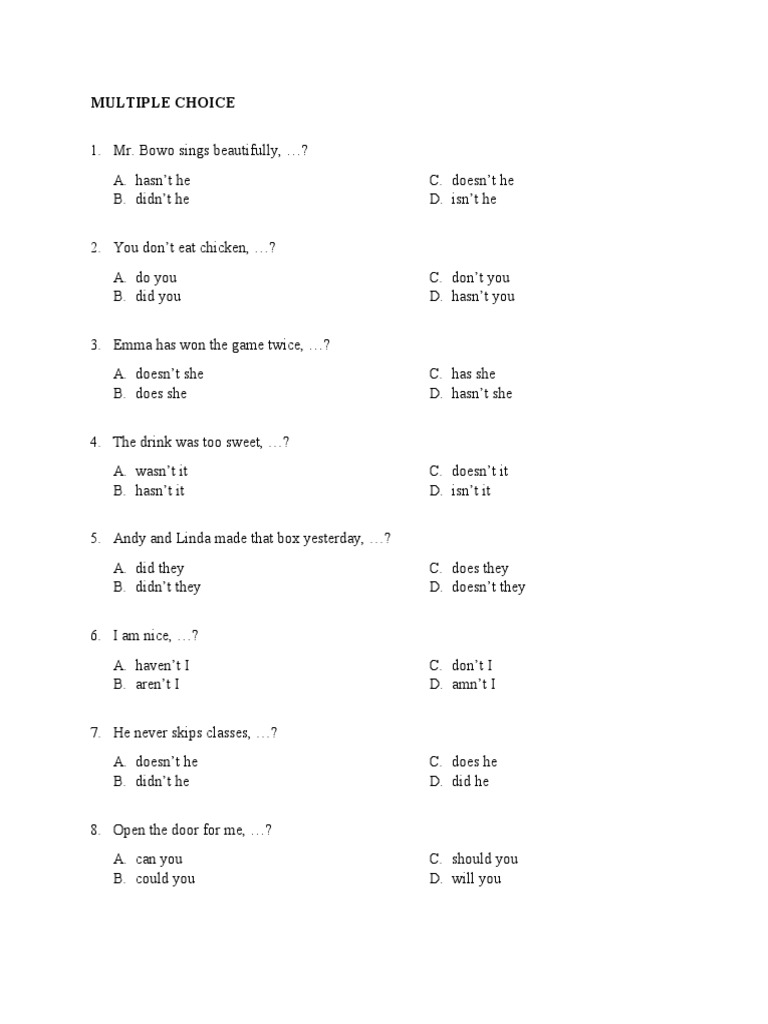 Question tag quiz pdf