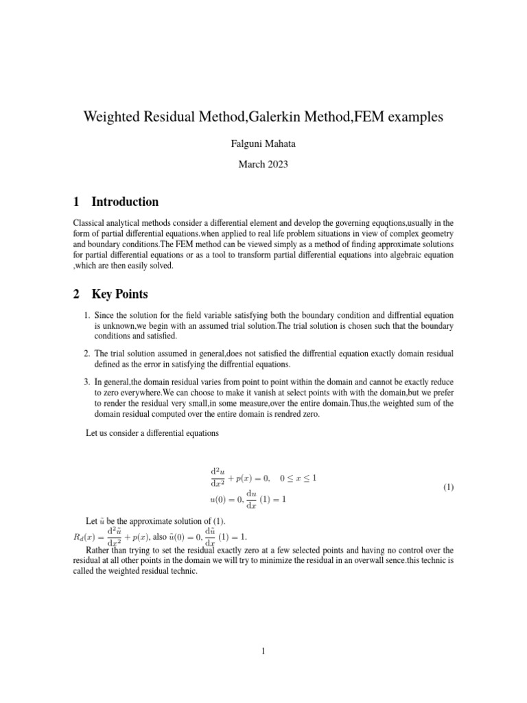 Weighted residual method galerkin method fem examples falguni mahata