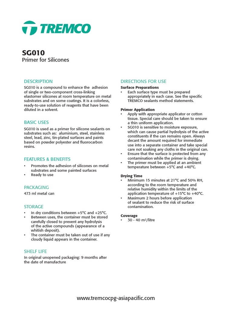 TDS Tremco CPG APAC SG010 | PDF