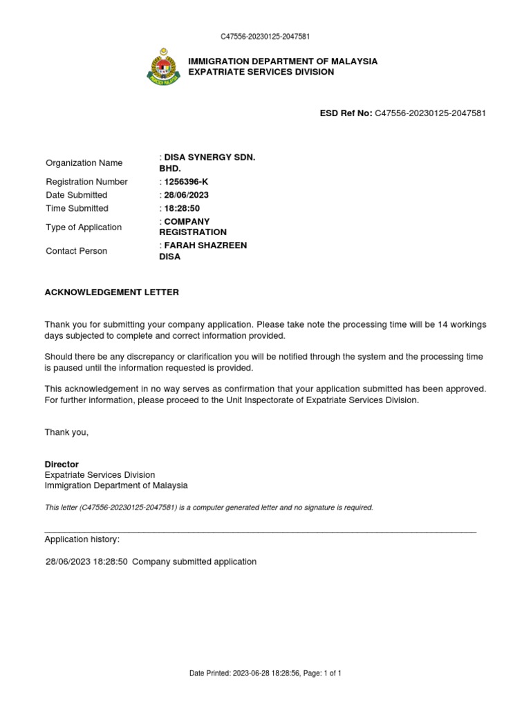 Acknowledgement Letter 47556 | PDF