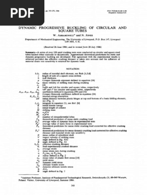 abramowicz1986, Dynamic progressive buckling of circular and square tubes