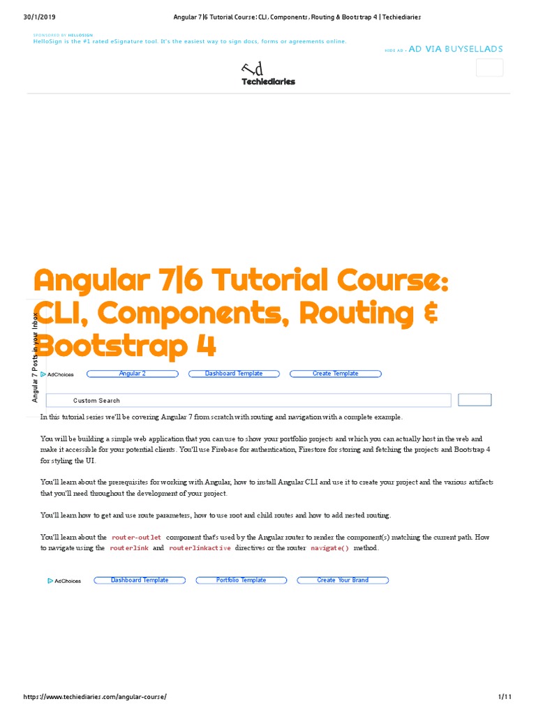 Angular 7 - CLI, Components, Routing & Bootstrap 4 - Techiediaries | PDF