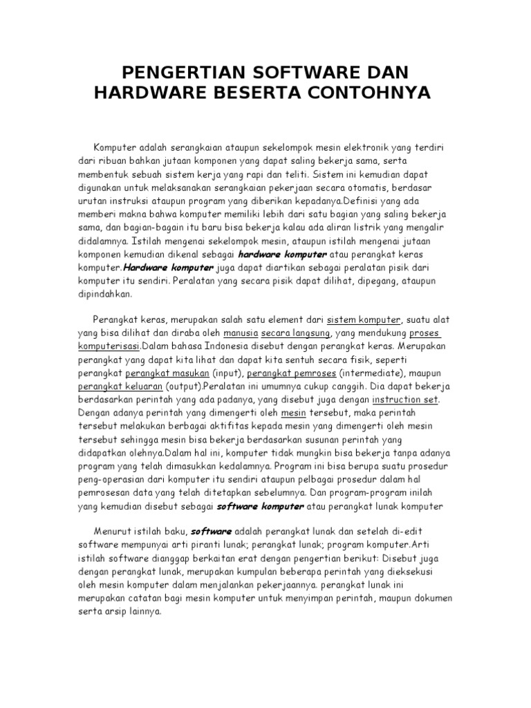 Pengertian Software Dan Hardware Beserta Contohnya | PDF
