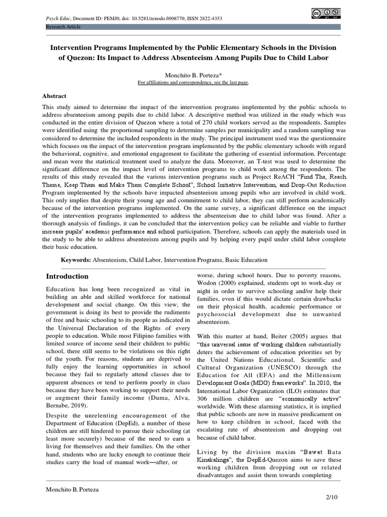 Intervention Programs Implemented By The Public Elementary Schools In