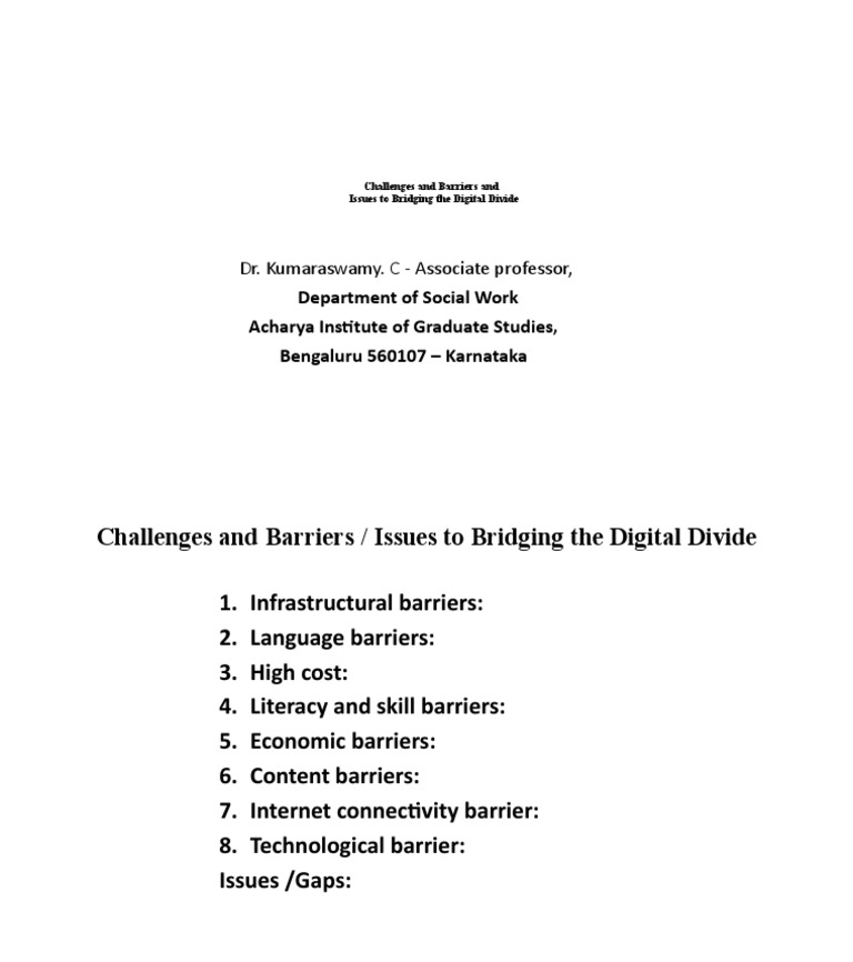 Challenges Barriers Issues To Bridging The Digital Divide PDF