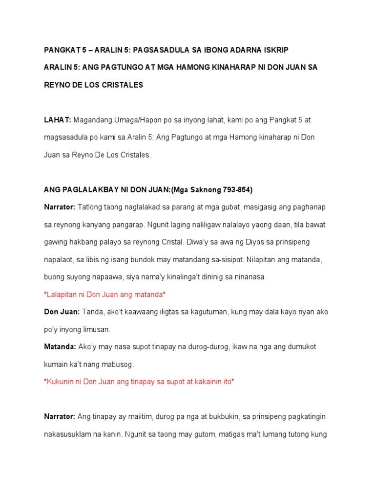 Ibong Adarna Pagsasadula Iskripfinal | PDF