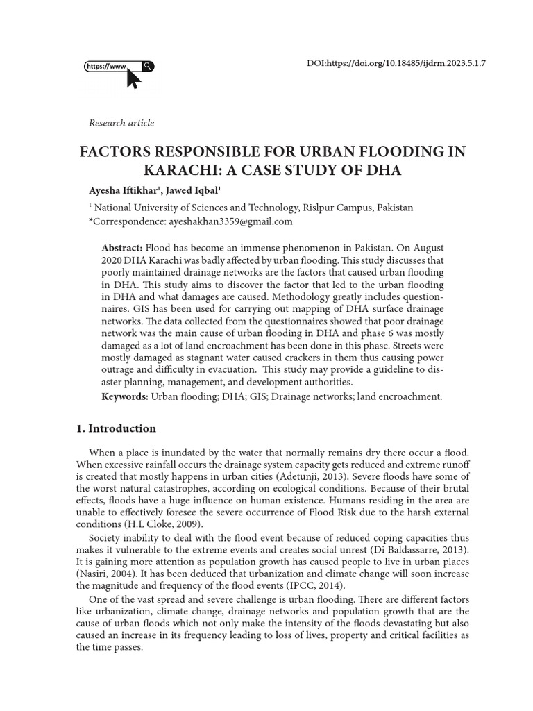 Factors Responsible For Urban Flooding in Karachi:A Case Study of Dha ...