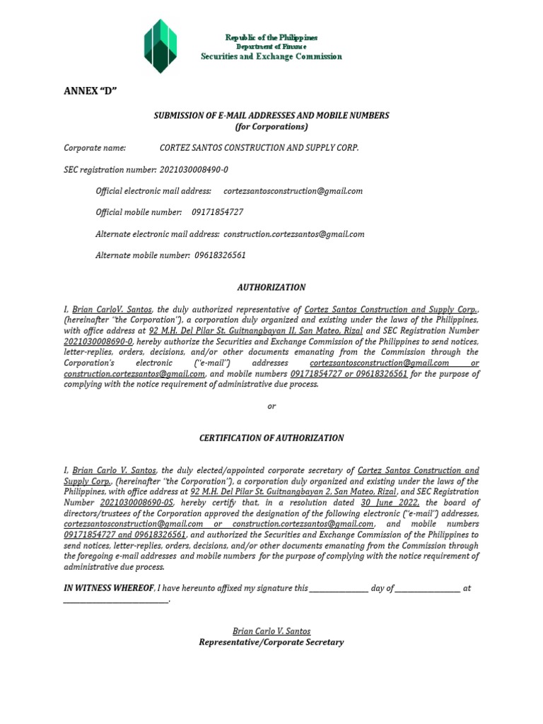 SEC Contact Information Submission Form | PDF | Securities (Finance ...