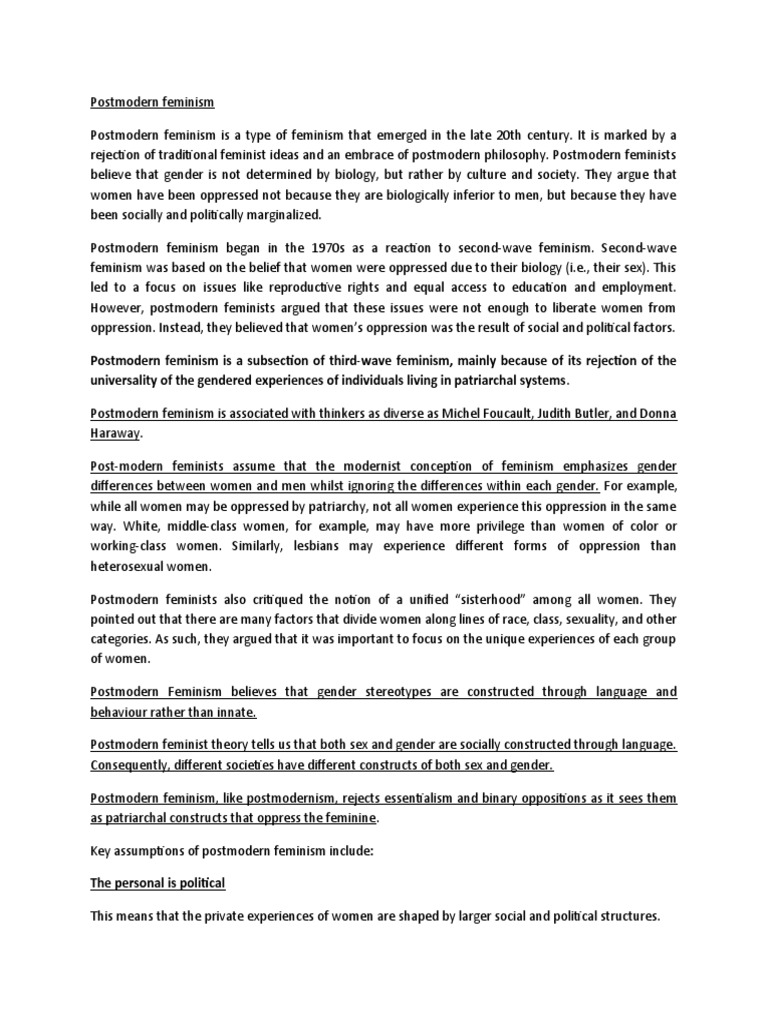 FINAL Postmodern Feminism PDF Gender Studies Feminism