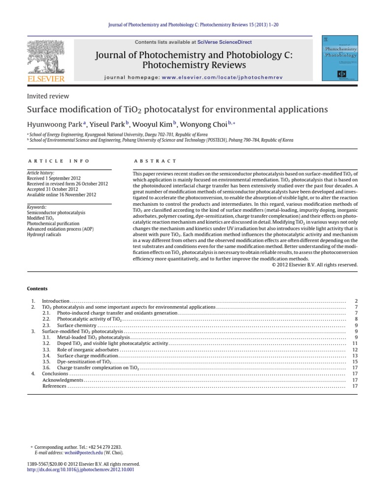 TiO2 Photocatalyst Surface Modification | PDF | Titanium Dioxide ...