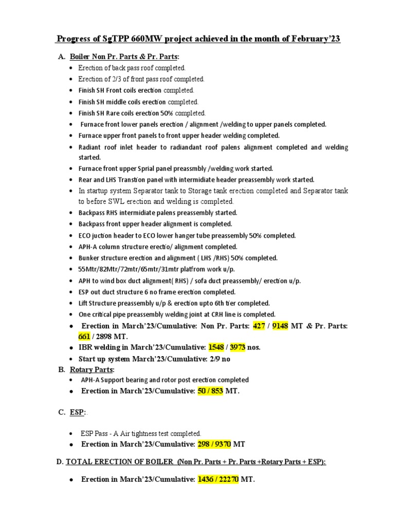 Status of 1x660mw SGTPP Phase III Project Mechanical 30032023 | PDF ...