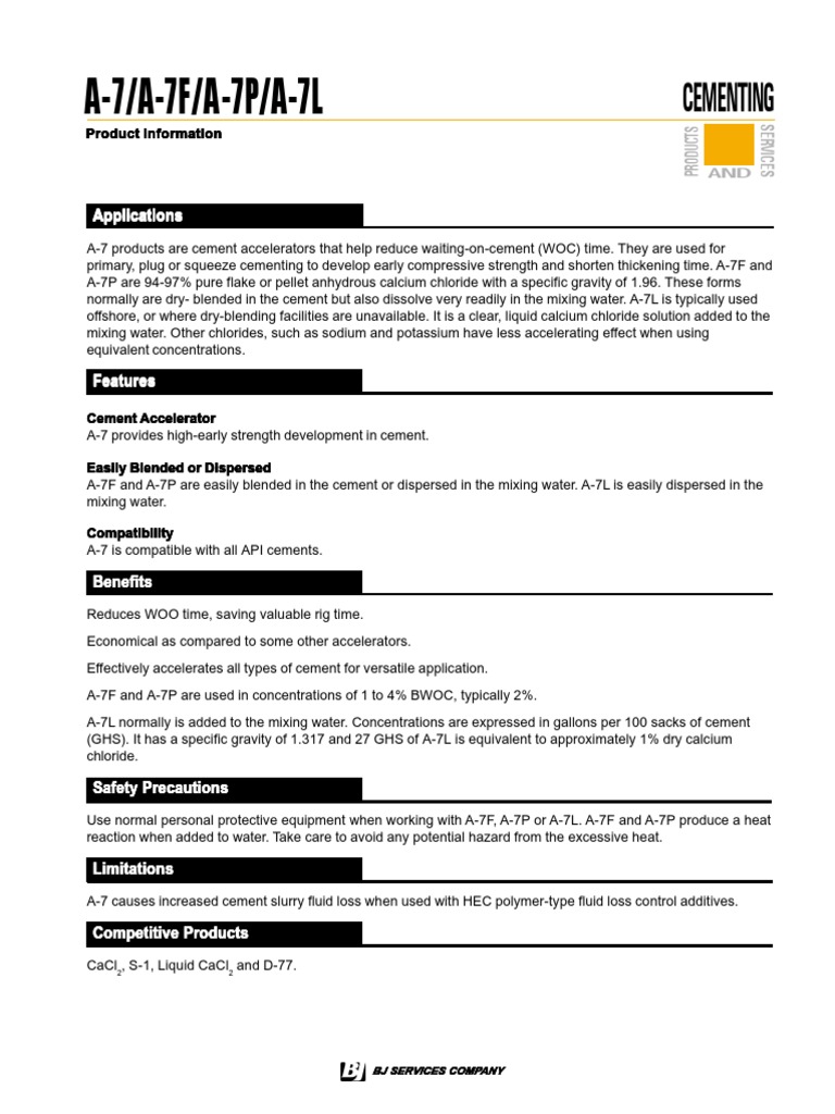 A-7/A-7F/A-7P/A-7L: Cementing | PDF | Cement | Water