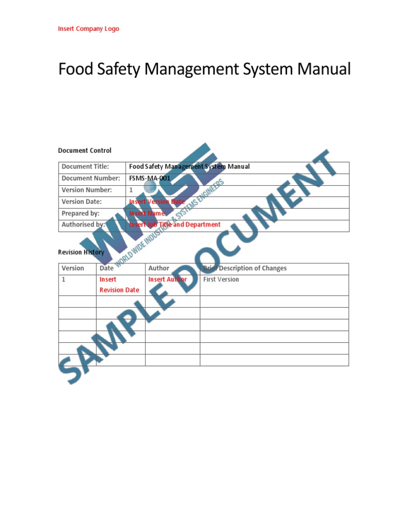 Food Safety Management System Manual | PDF