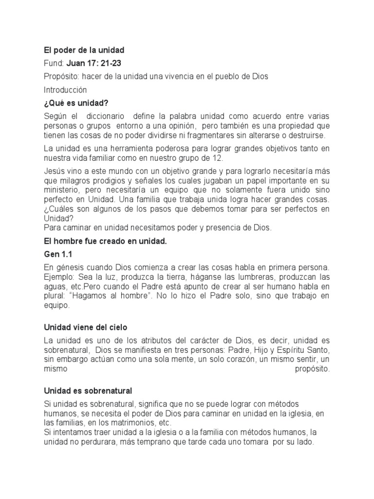 El Poder de la Unidad en la Iglesia | PDF | Dios | Iglesia cristiana