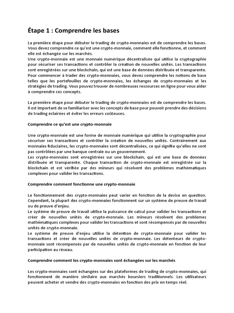Guide Débutant: Trading de Crypto-monnaies | PDF