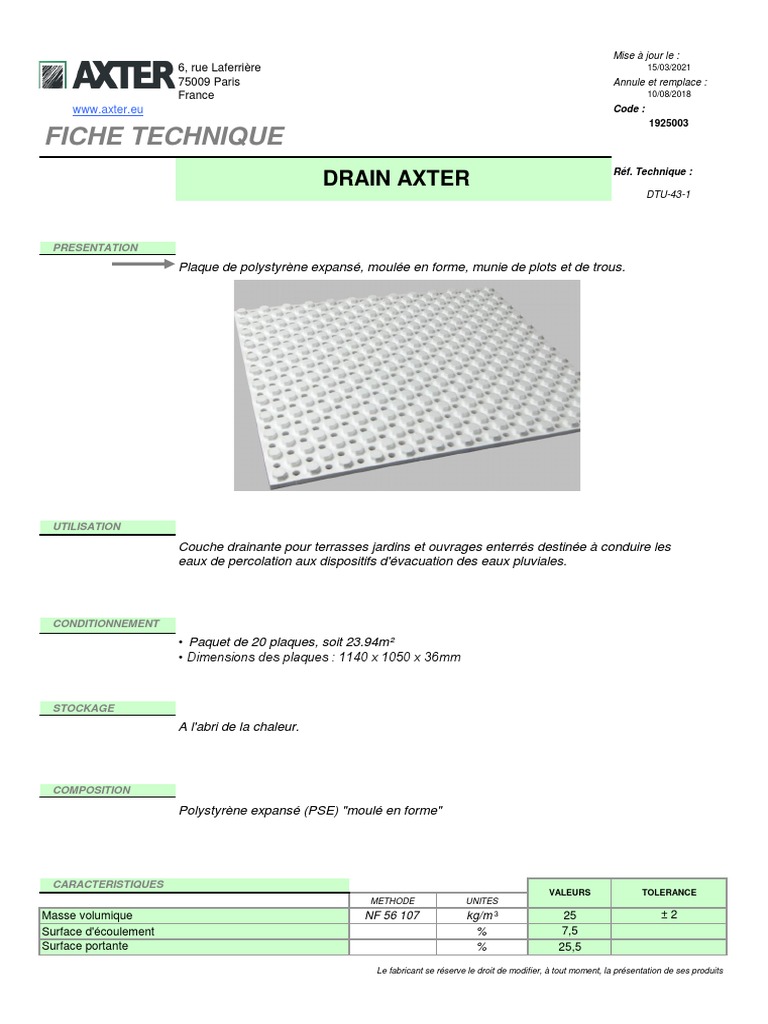 Fiche technique Drain Axter PSE 36mm | PDF