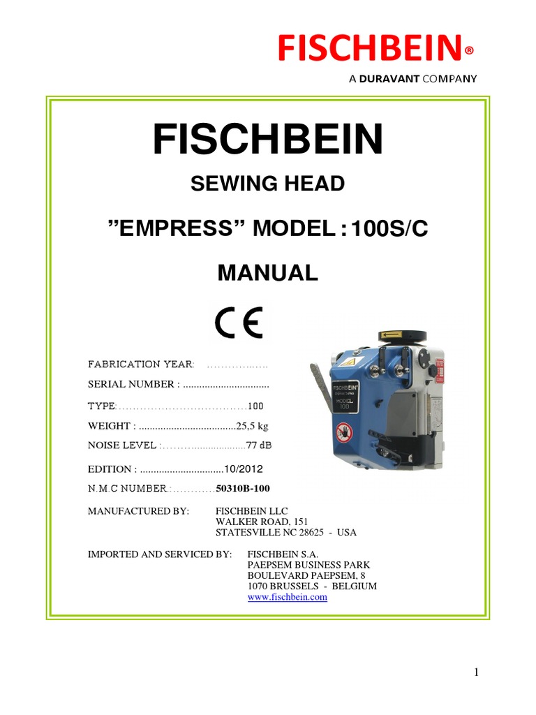 Fischbein sewing machine 2025 parts