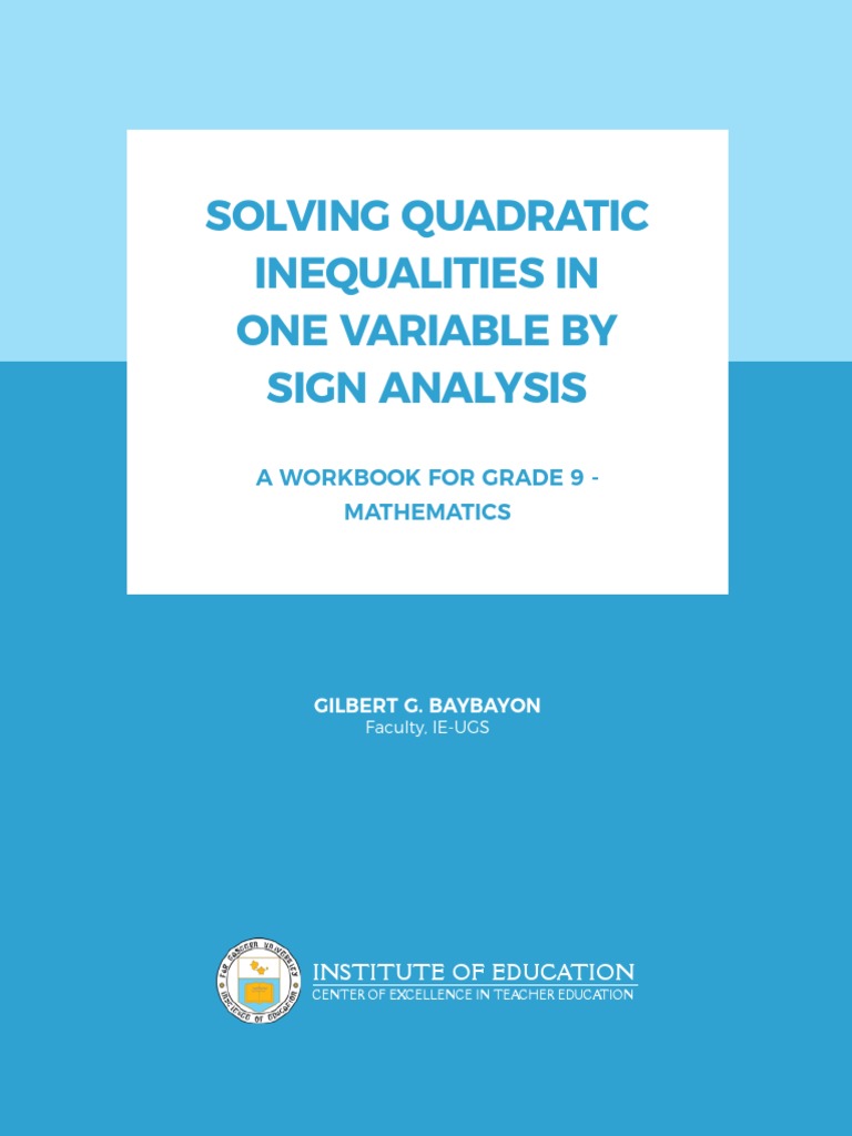 Grade 9 Solving Quadratic Inequalities in One Variable by Sign Analysis ...