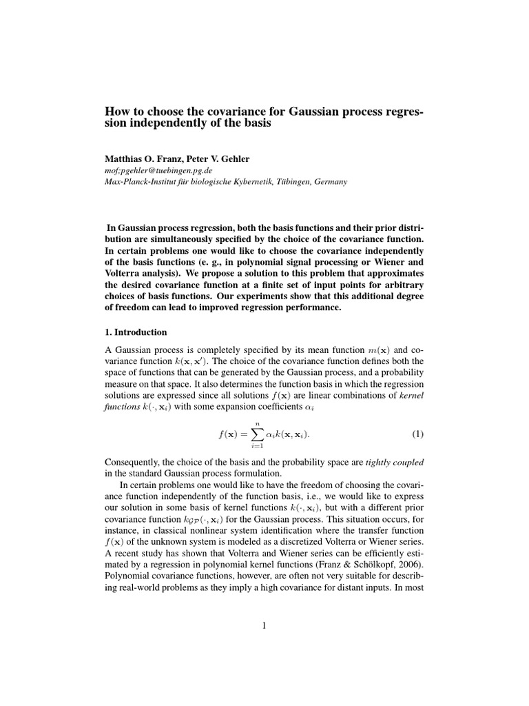 How To Choose The Covariance For Gaussian Process Regres-Sion ...