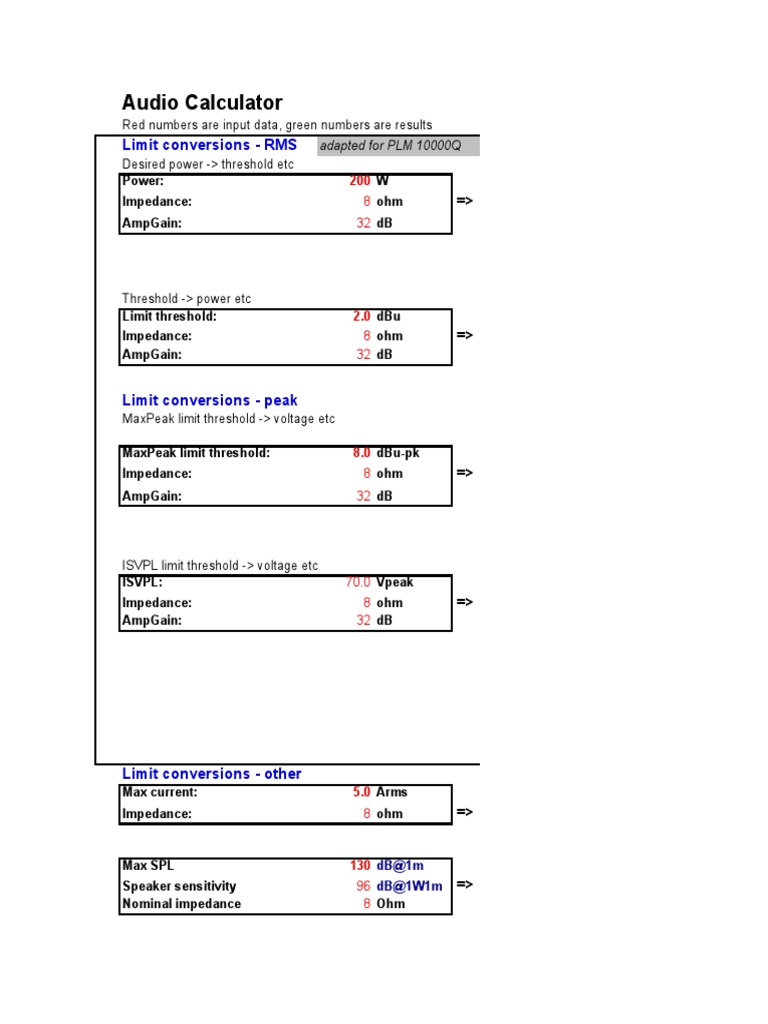Audio Calculator 1.73 PDF Amplifier Decibel