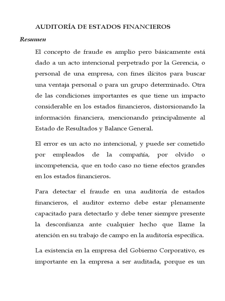 Diferencias entre fraude y error en auditoría | PDF | Auditoría ...