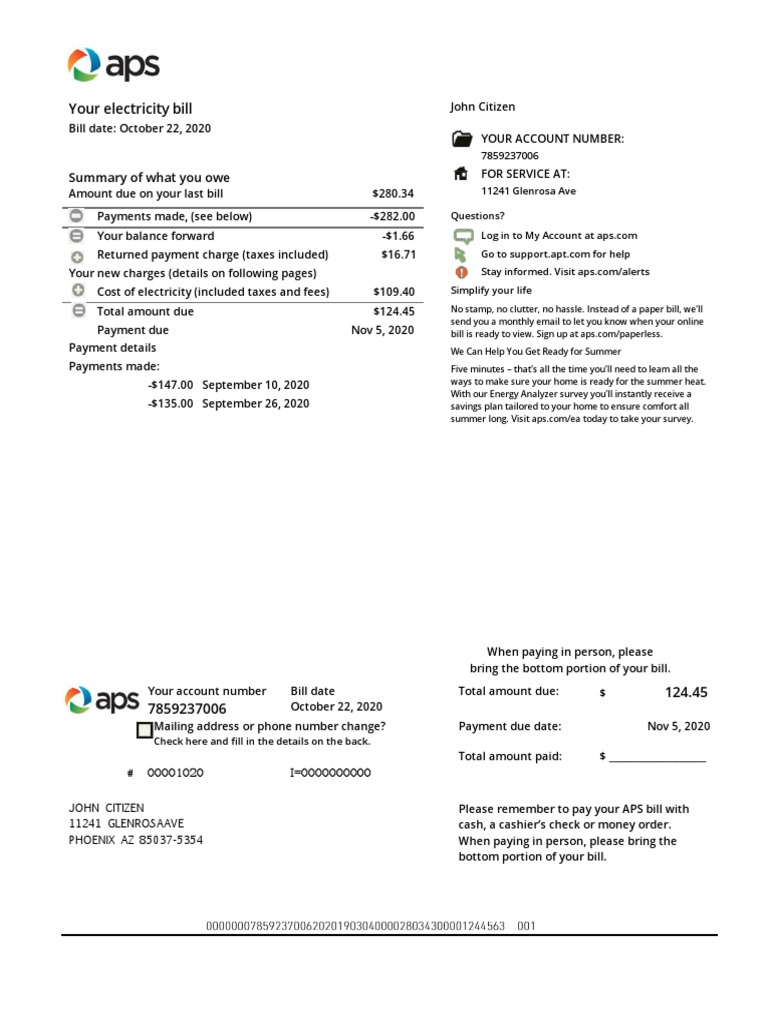 USA Arizona Electricity Bill PDF