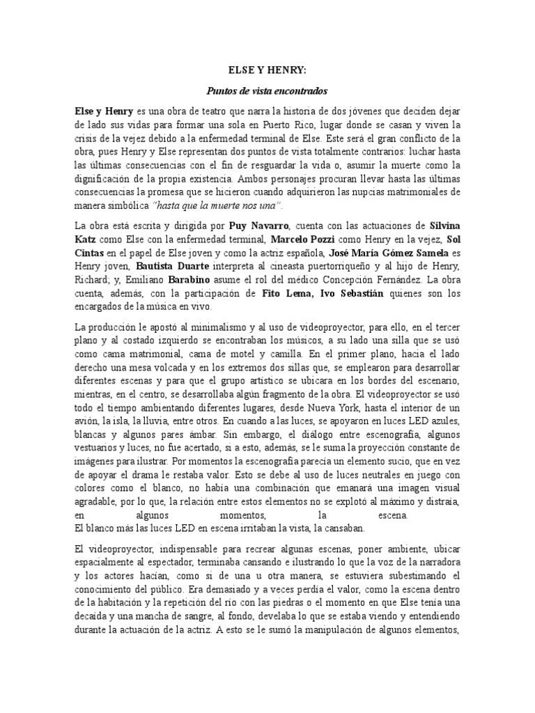 Else y Henry - Reseña | PDF