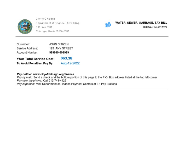 water, sewer, garbage, tax bill city of Chicago PDF
