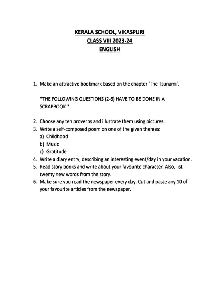 Class VII Summer Holiday Homework Guide | PDF