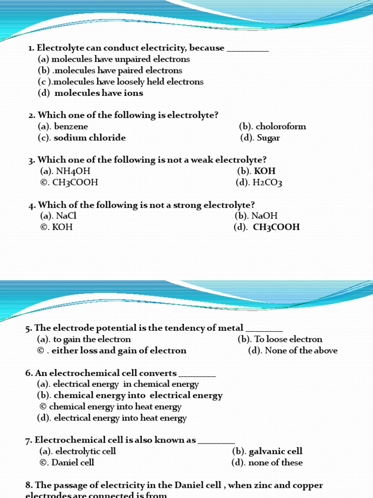 Electrochemistry MCQs PDF
